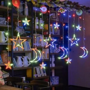 C91011 - CORTINA LUZ LED RGB NAVIDEÑA 5 LUNA GRANDE 3 ESTRELLA GRANDE 5 ESTRELLA CHICA