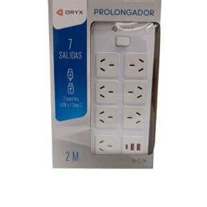 OREC72M - ZAPATILLA ALARGUE 7 SALIDAS + 2 SALIDAS USB + 1 SALIDA TIPO C ORYX