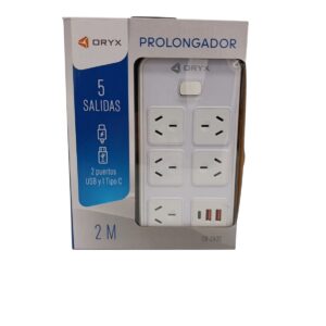 ORZA02 - ZAPATILLA ALARGUE 5 SALIDAS + 2 SALIDAS USB + 1 SALIDA TIPO C ORYX